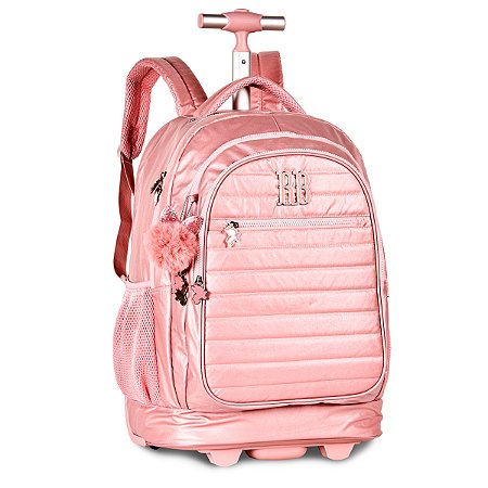 Mochila Escolar Rodinhas Rosa Rebecca Bonon Metalizada RB