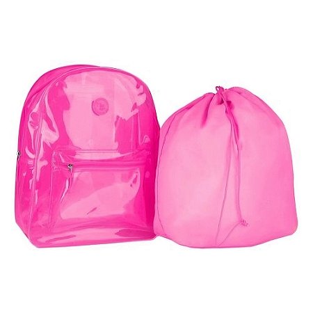 Mochila Transparente Neon Rosa Clio Escolar