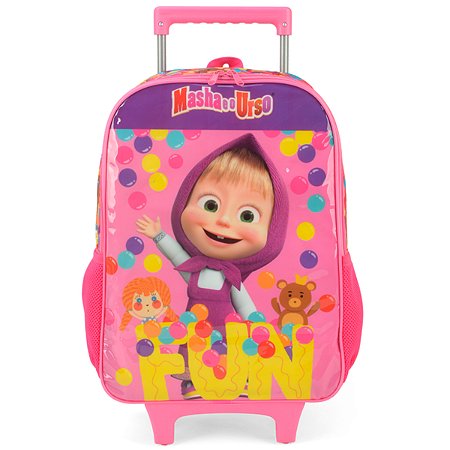 Mochila de Rodinhas Escolar Masha e o Urso Rosa - Luxcel