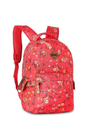 Mochila Escolar Feminina Vermelha Flores Juvenil Costas