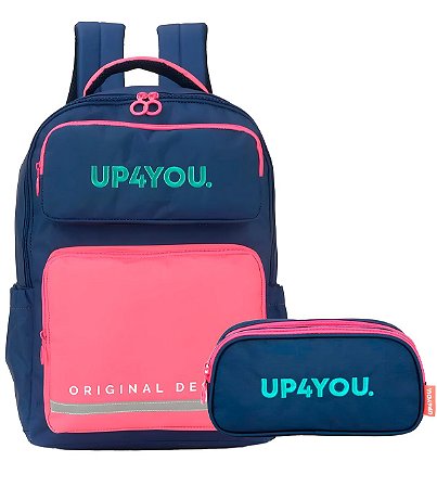 Mochila Escolar e Estojo Up4You Azul e Rosa