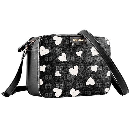 Bolsa Transversal BETTY BOOP Preto e Coração Brancos Semax