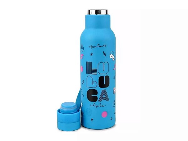 GARRAFA TÉRMICA SQUEEZE INOX AZUL C/ ALÇA LULUCA 500ML