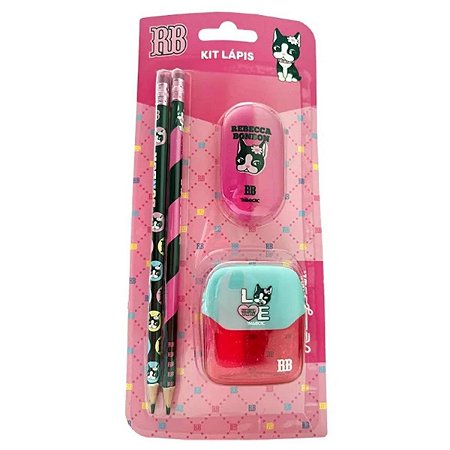 KIT ESCOLAR REBECCA BOMBON - KIT LÁPIS BORRACHA APONTADOR