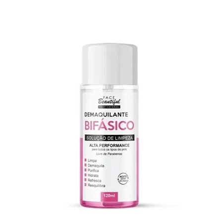 DEMAQUILANTE BIFÁSICO 120ml SOLUÇÃO LIMPEZA - FACE BEAUTIFUL