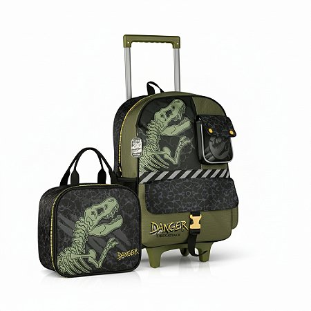 KIT Mochila de Rodinhas e Lancheira Térmica Escolar T-Rex - Clio