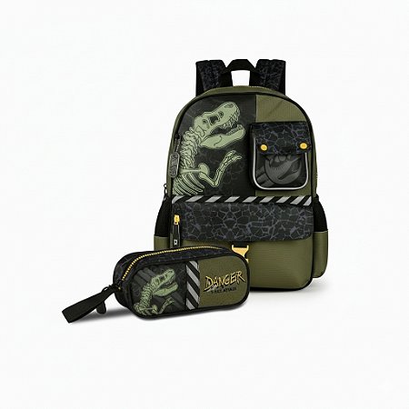 KIT Mochila Costas + Estojo Dinossauro T-rex