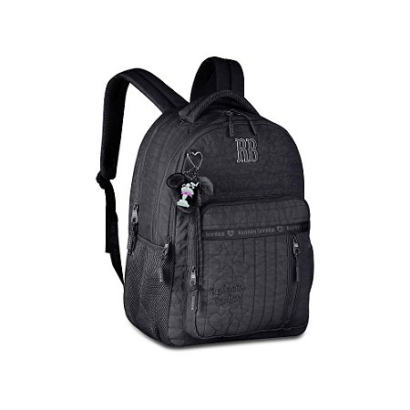 MOCHILA ESCOLAR DE COSTAS FEMININA PRETA C/ CHARMS - REBECCA BONBON