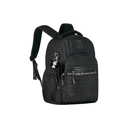 MOCHILA ESCOLAR DE COSTAS PRETA C/ CHARMS - REBECCA BONBON