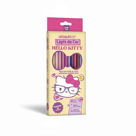 LÁPIS DE COR HELLO KITTY ESCOLAR TRIANGULAR 12 CORES - LEO&LEO