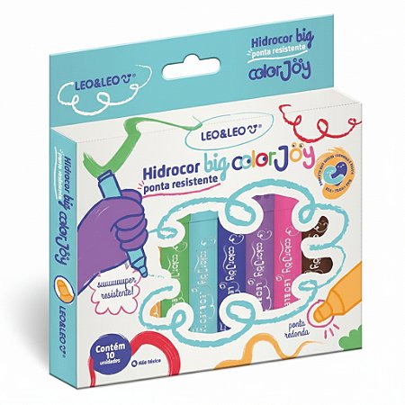 CANETA HIDROCOR BIG PONTA RESISTENTE 10 CORES - LEO&LEO