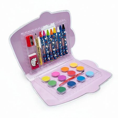 KIT PINTURA ESCOLAR HELLO KITTY 24pçs GIZ E TINTA - LEO&LEO