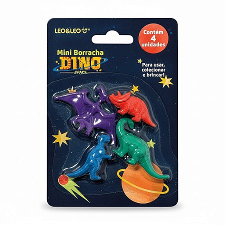 KIT DE MINI BORRACHA DINO SPACE 4 DINOS SORTIDOS - LEO&LEO