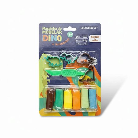 MASSA DE MODELAR DINO C/ 6 CORES + 5 MOLDES - LEO&LEO