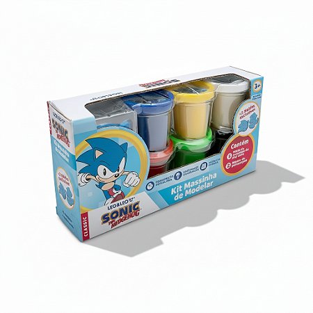 MASSA DE MODELAR SONIC 6 POTES + 2 MOLDES - LEO&LEO
