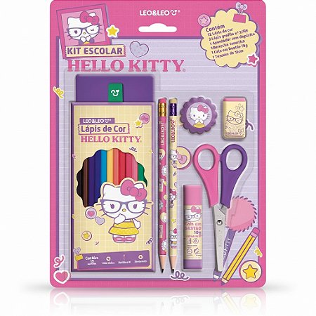 KIT ESCOLAR COMPLETO C/ 12 CORES HELLO KITTY - LEO&LEO