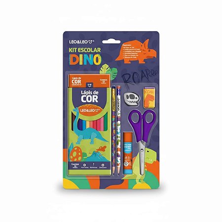 KIT ESCOLAR COMPLETO C/ 12 CORES DINO - LEO&LEO
