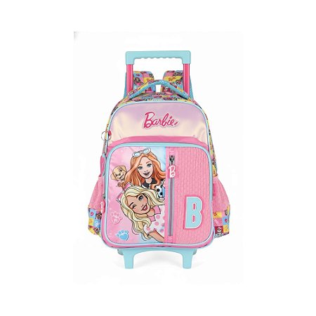 MOCHILA DE RODINHAS ESCOLAR BARBIE NAILON AZUL