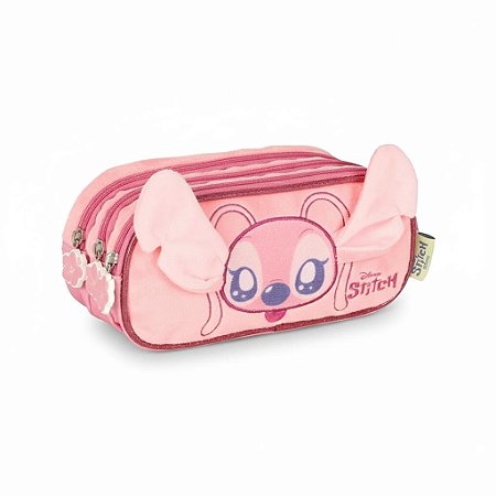 ESTOJO 3 DIVISÓRIAS PELÚCIA ROSA STITCH - LUXCEL