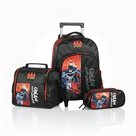 KIT VERMELHO BATMAN MOCHILA+ESTOJO 3 DIV+ LANCHEIRA - LUXCEL