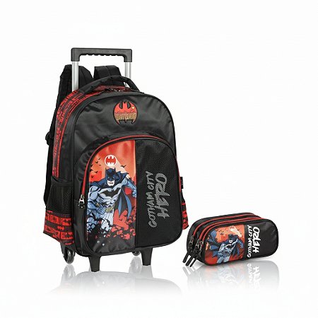 KIT ESCOLAR VERMELHO BATMAN MOCHILA+ESTOJO 3 DIV - LUXCEL