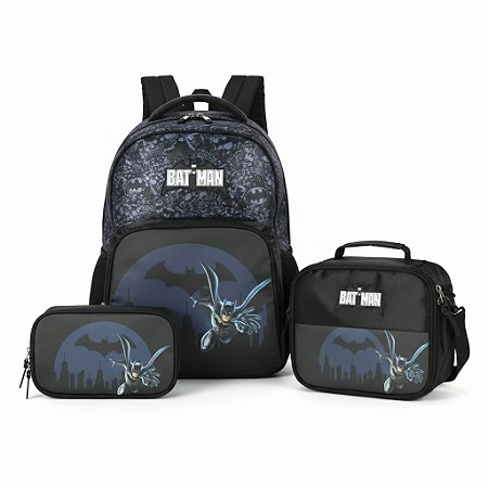KIT PRETO BATMAN MOCHILA C.+ESTOJO BOX+ LANCHEIRA - LUXCEL