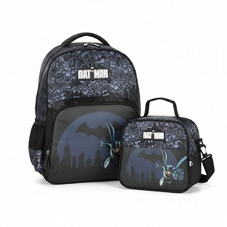 KIT ESCOLAR PRETO BATMAN MOCHILA COSTAS + LANCHEIRA
