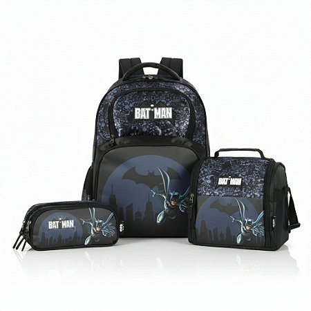 KIT PRETO BATMAN MOCHILA C.+ESTOJO 3 DIV.+ LANCHEIRA