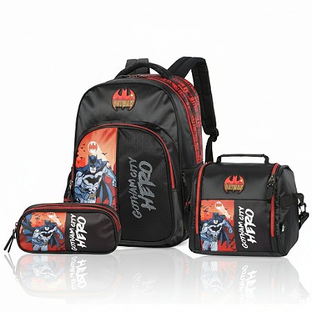KIT VERMELHO BATMAN MOCHILA C.+ESTOJO 3 DIV.+ LANCHEIRA