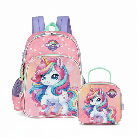 KIT ESCOLAR MOCHILA COSTAS + LANCHEIRA UNICÓRNIO - UP4YOU