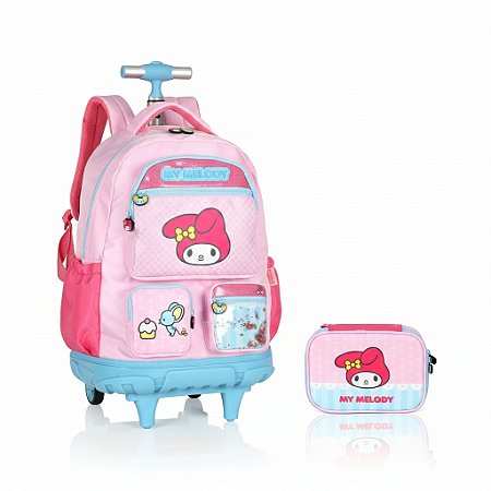 KIT MOCHILA CARRINHO + ESTOJO BOX AMIGOS HELLO KITTY ROSA