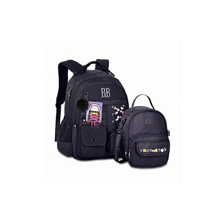 KIT Mochila Costas+ Lancheira Preta BEADED FUN Rebecca