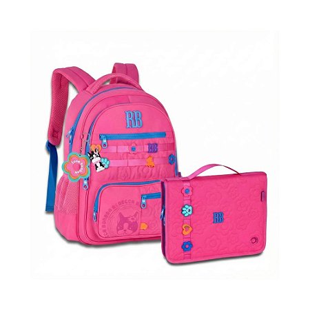 Mochila Costas Rebecca Bonbon + Estojo Fichário Rosa Flower