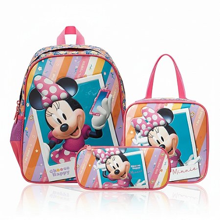 KIT MOCHILA COSTAS+ ESTOJO DUPLO+ LANCHEIRA MINNIE MOUSE R1