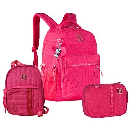 Mochila Costas Rebecca Bonbon +Lancheira +Estojo Rosa Box