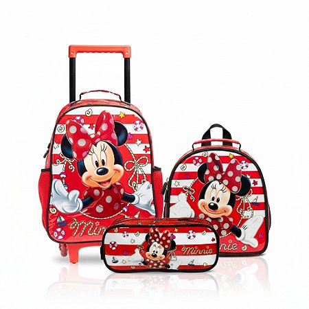 MOCHILA CARRINHO INF + ESTOJO DUPLO+ LANCHEIRA MINNIE MOUSE