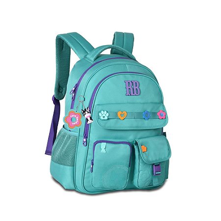 MOCHILA COSTAS FLOWER POWER VERDE 17,5" - REBECCA BONBON