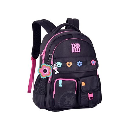 MOCHILA COSTAS FLOWER POWER PRETA - REBECCA BONBON