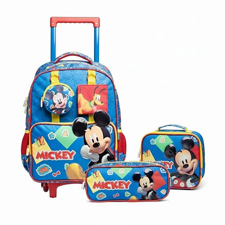 KIT Mochila Carrinho+ Estojo+ Lancheira Mickey