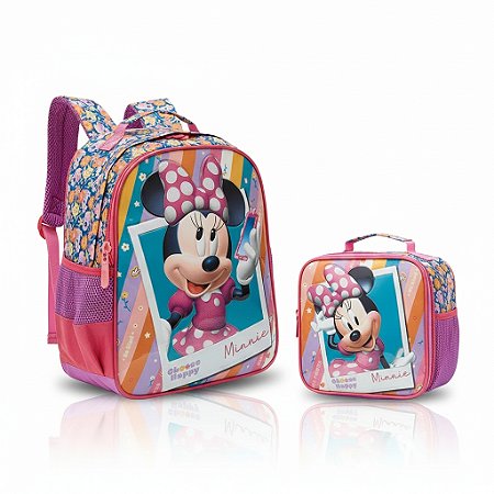 MOCHILA COSTAS ESCOLAR INFANTIL + LANCHEIRA MINNIE MOUSE R1