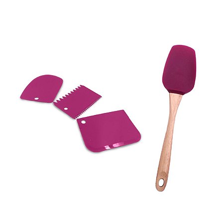 Kit Espátula Madeira/Silicone + Marcadores Decorativos P Bolo