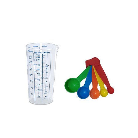 Kit Medida Certa Copo Grande Graduado + 5 Colheres De Medidas