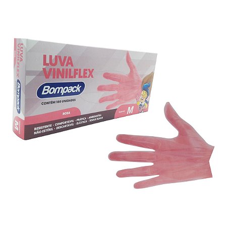 Luva Vinilflex Rosa De Segurança 100Un Tamanho M Descartável