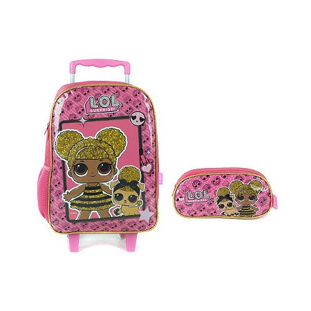 Mochila Rodinhas LOL IC35821LO-PK + Estojo EI35825LO-PK Pink