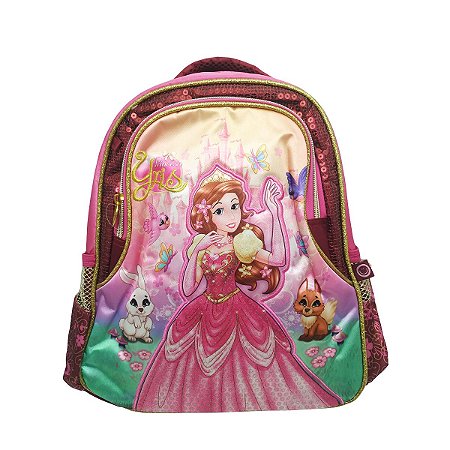 Mochila Escolar Princesa Yris Marsala Média Infantil Glitter