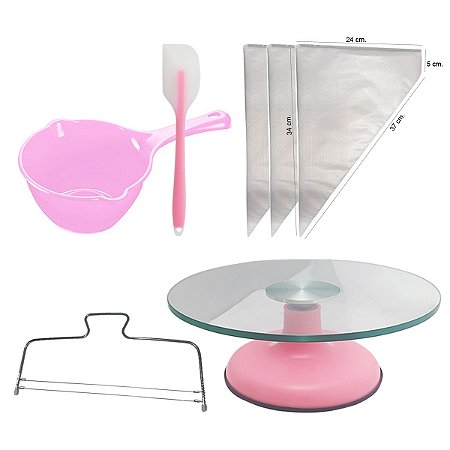 Kit Confeitaria Bailarina Vidro Rosa + Acessórios Para Bolo