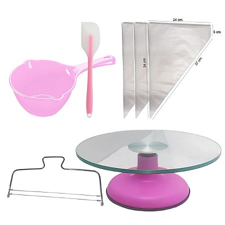 Kit Confeitaria Bailarina Vidro Rosa Pink+ Acessórios Bolo