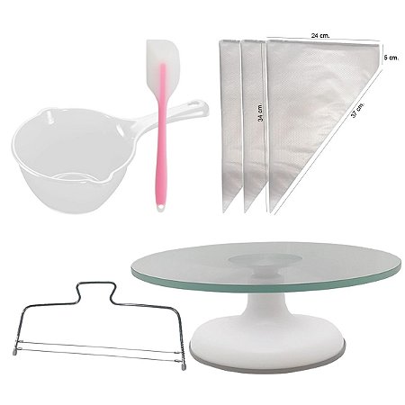 Kit Confeitaria Bailarina De Vidro Branco + Acessórios Bolo