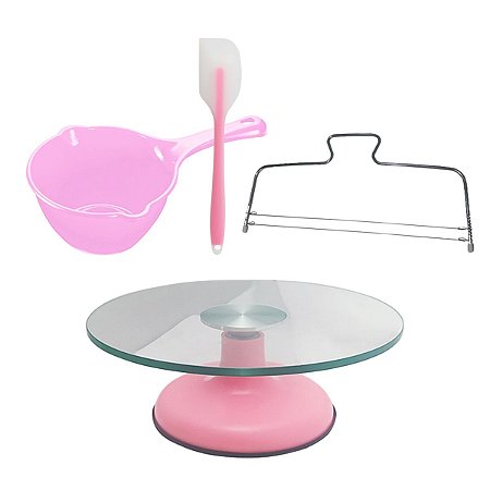 Kit Bailarina De Vidro Rosa + Panelinha+ Espátula+ Nivelador