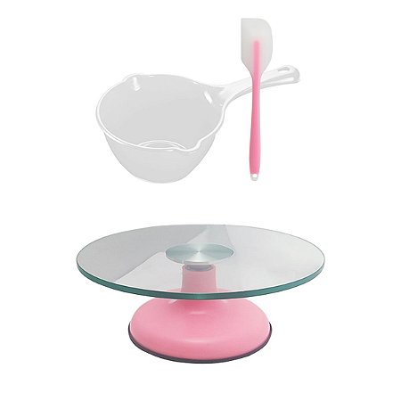 Kit Bailarina De Vidro Rosa + Panelinha + Espátula Silicone